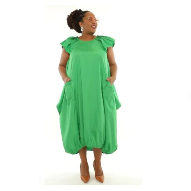 Comfortable Balloon Maxi Dress with Pleated Sleeves