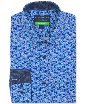 ConStruct Mens Floral Dress Button Down Shirt Navy Blue Small 14 14.5 32 33