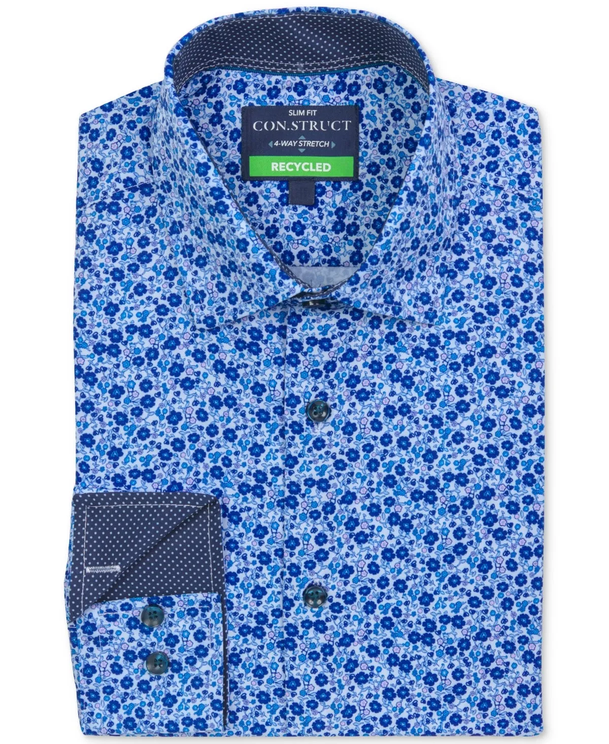 ConStruct Mens Floral Dress Button Down Shirt Navy Blue Small 14 14.5 32 33