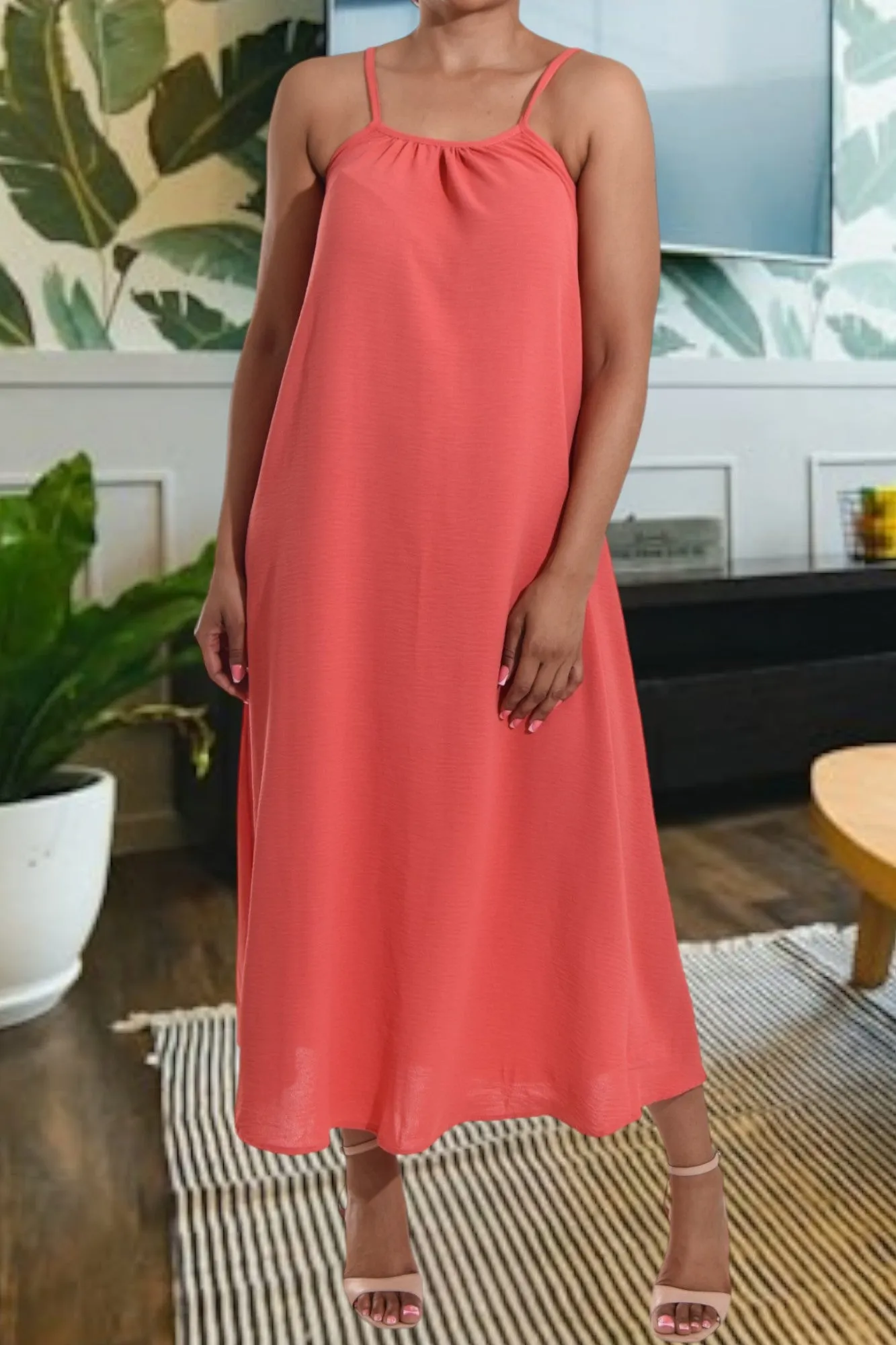 Coral Strappy Maxi Dress