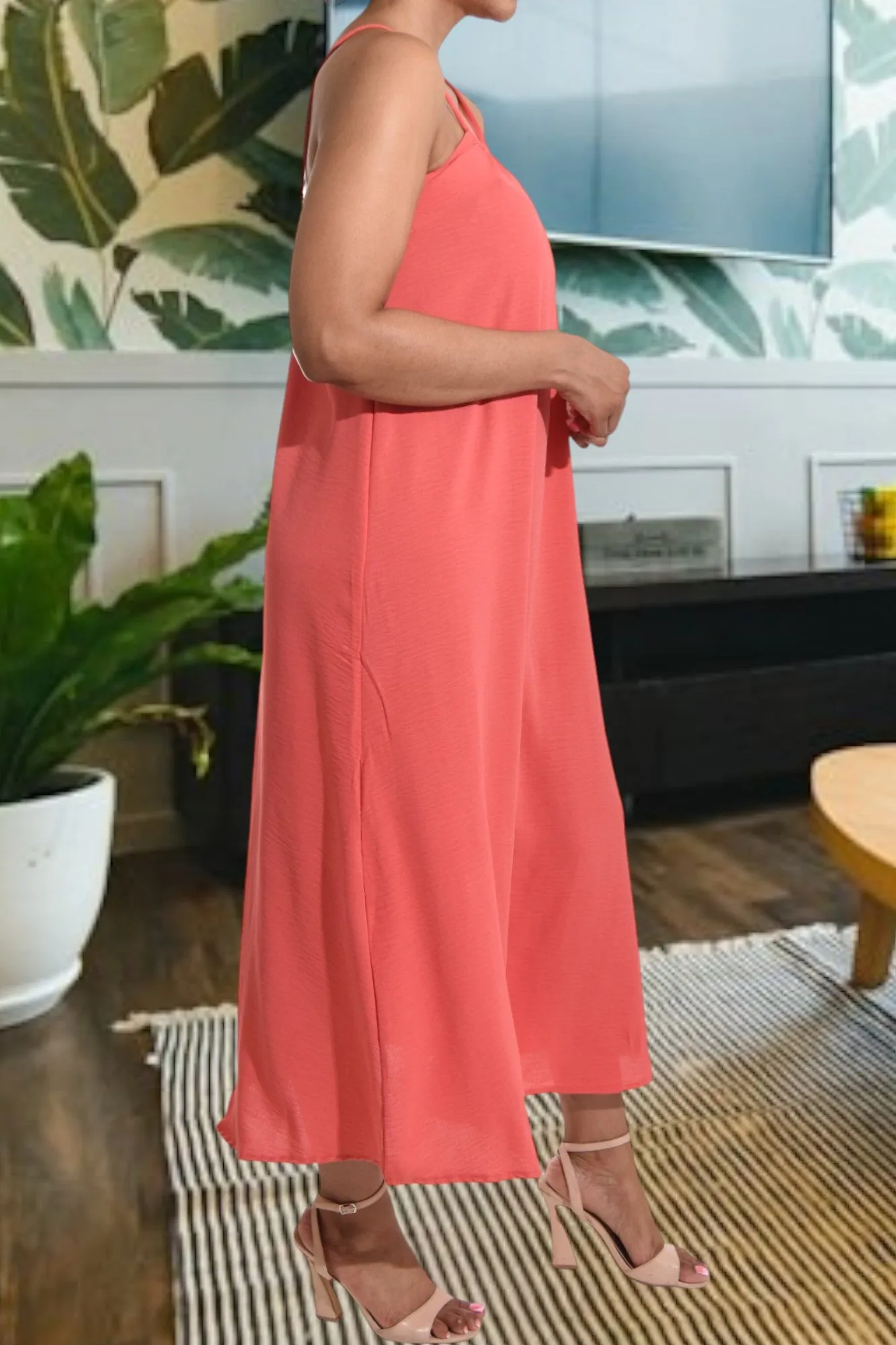 Coral Strappy Maxi Dress