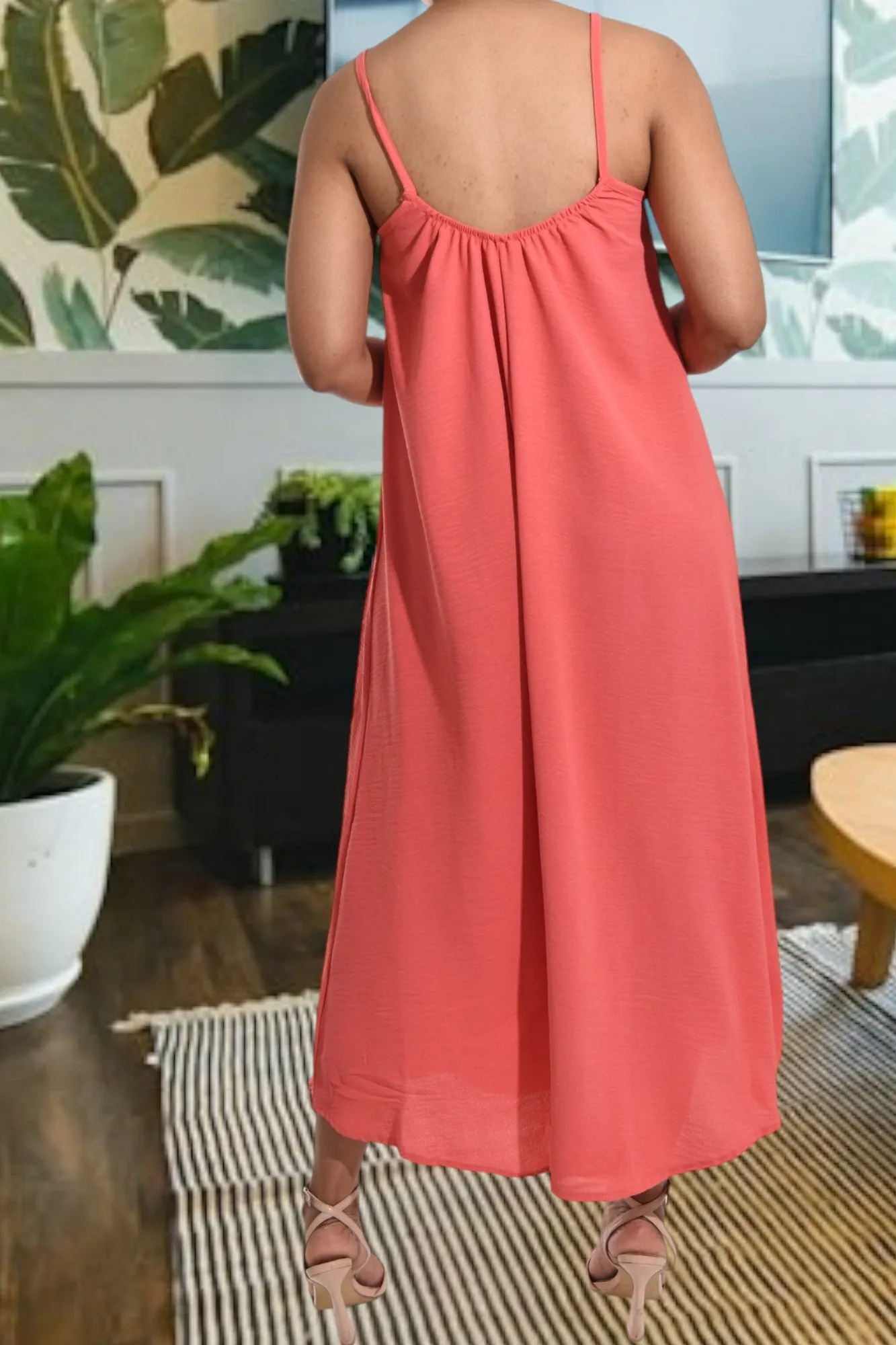 Coral Strappy Maxi Dress