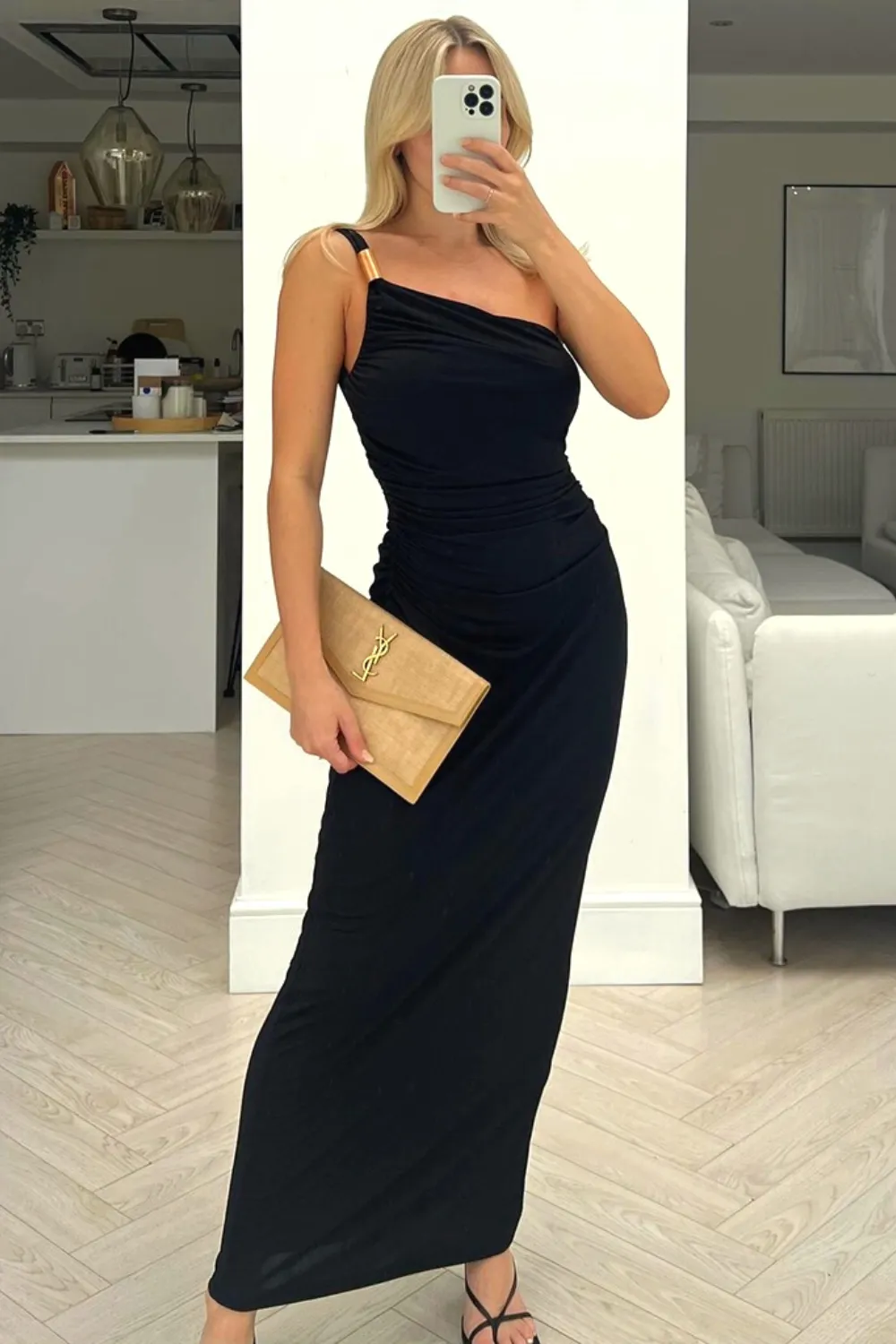Dakota black one shoulder maxi dress