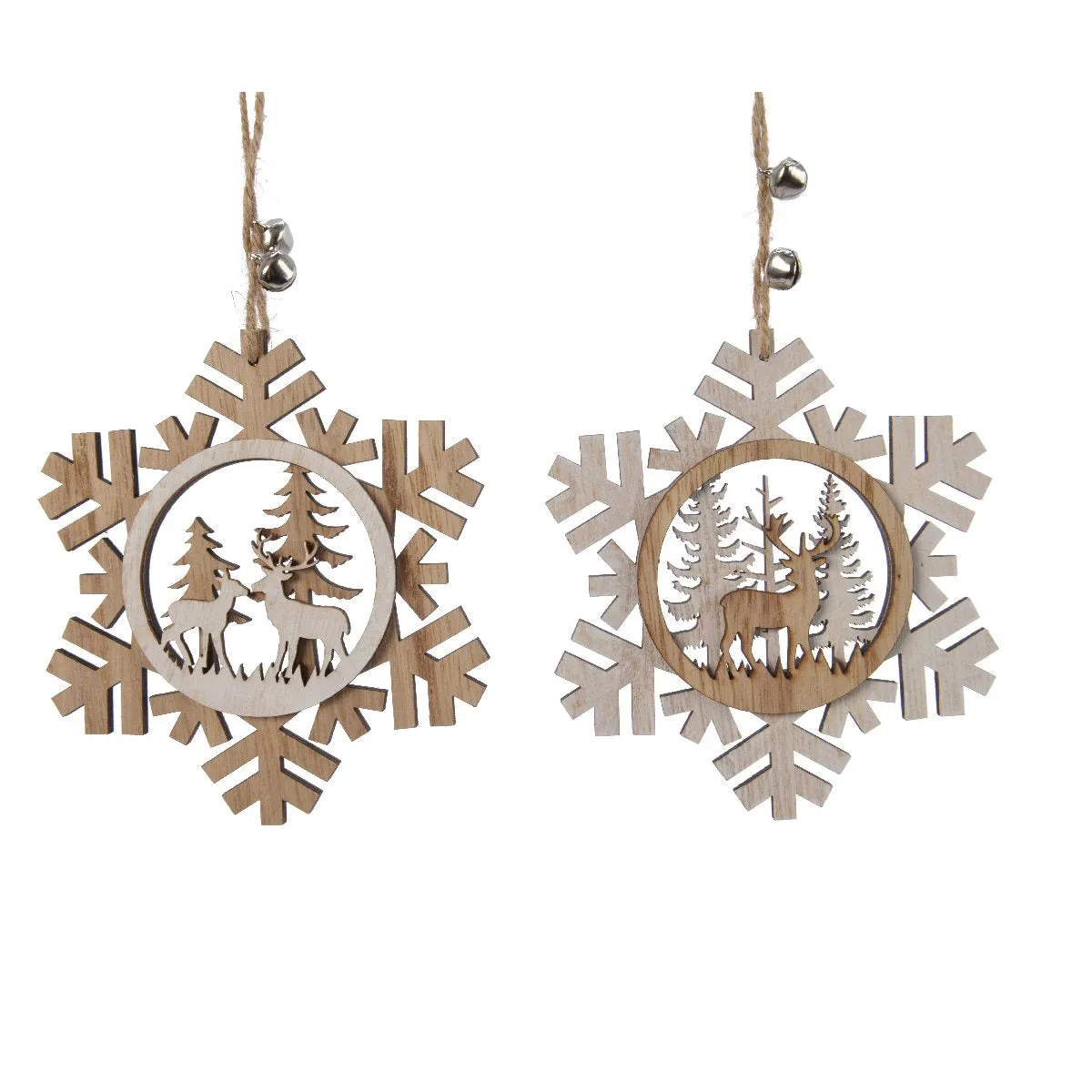 Decoris 12cm Wooden Snowflake Hanger (Choice of 2)