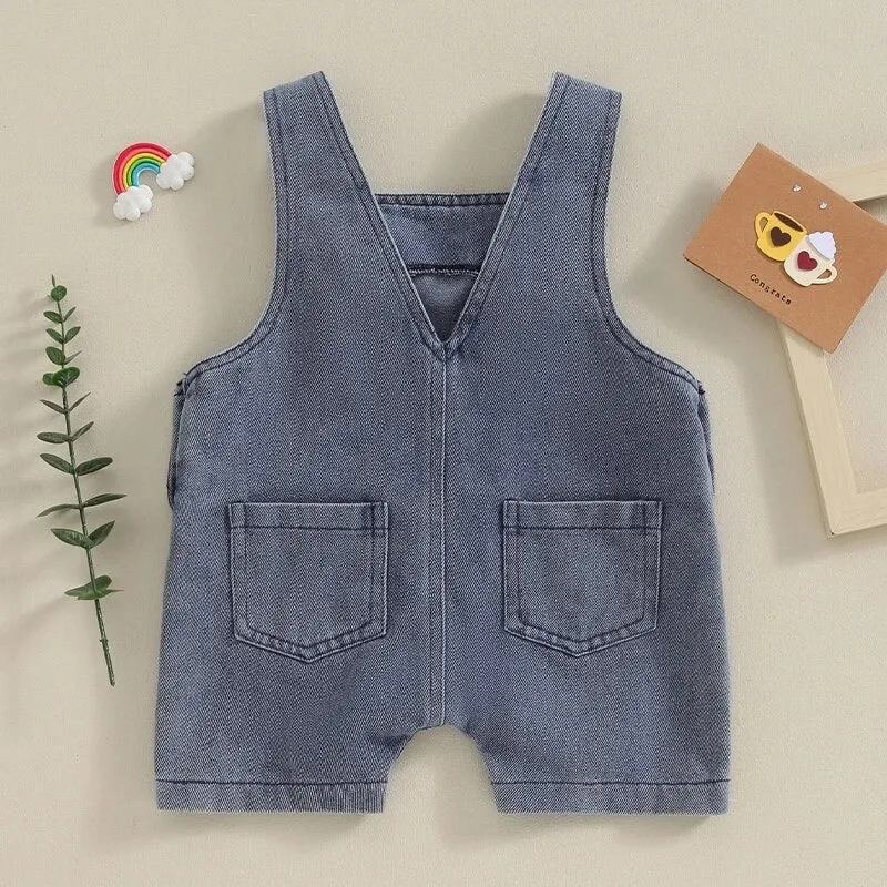 Denim overall shorts