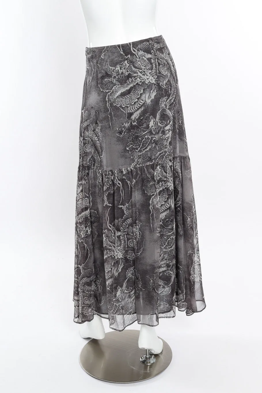 Dragon Print Silk Skirt