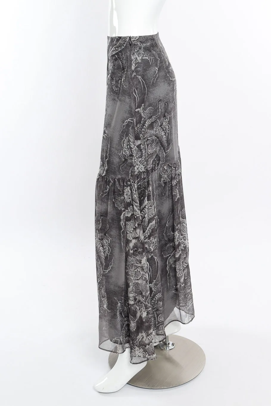 Dragon Print Silk Skirt