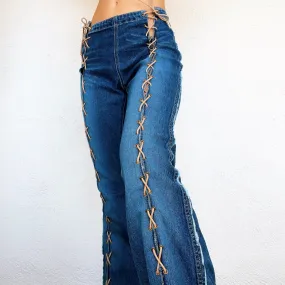 Early 2000s Lace Up Jeans - Medium