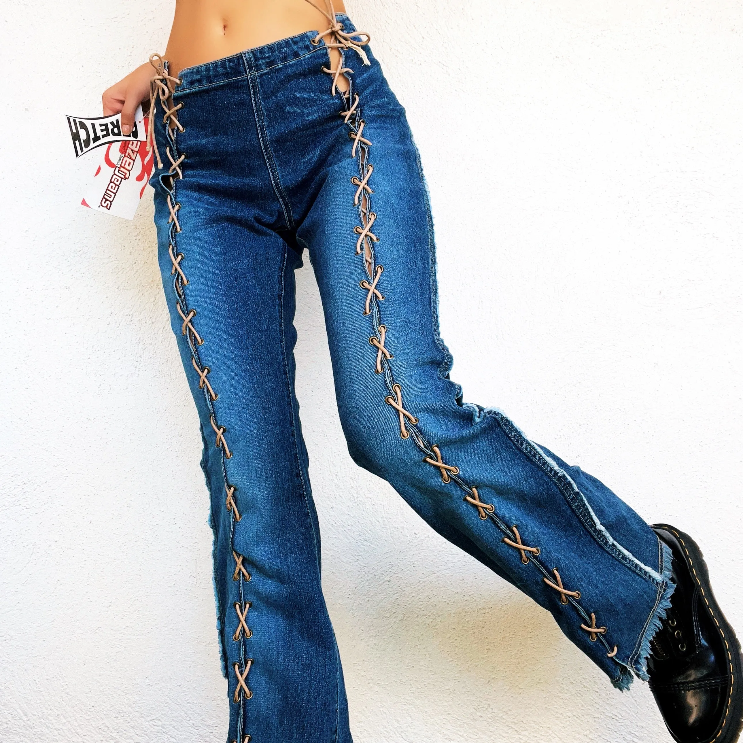 Early 2000s Lace Up Jeans - Medium