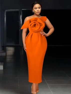 Elegant African Women’s Party Dress - Slim Bodycon One-Shoulder with Big Flower, Perfect for Events, Christmas, Birthdays, and Wedding Guests