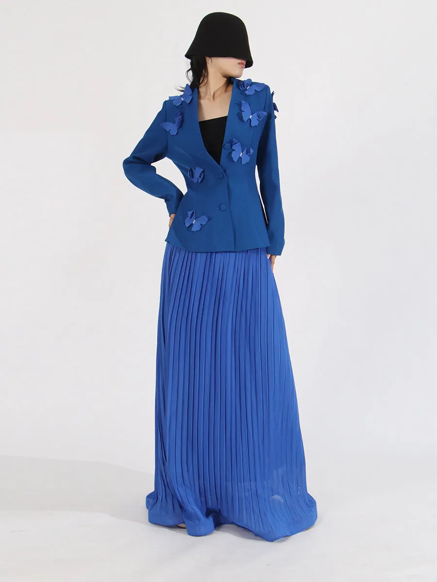 Elegant Long Sleeve Tunic Coat Pleated Skirt Two-Piece Set