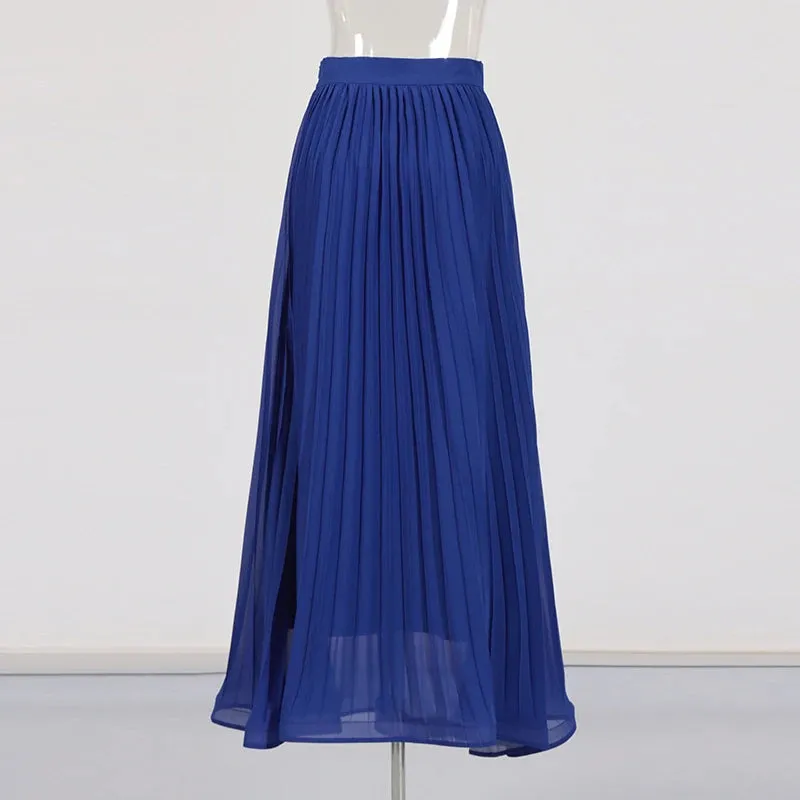 Elegant Long Sleeve Tunic Coat Pleated Skirt Two-Piece Set