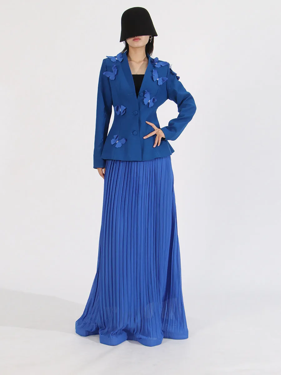 Elegant Long Sleeve Tunic Coat Pleated Skirt Two-Piece Set