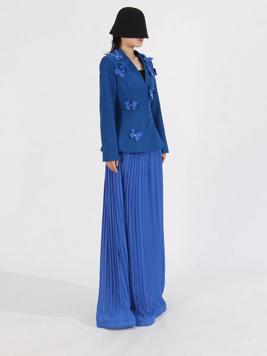 Elegant Long Sleeve Tunic Coat Pleated Skirt Two-Piece Set