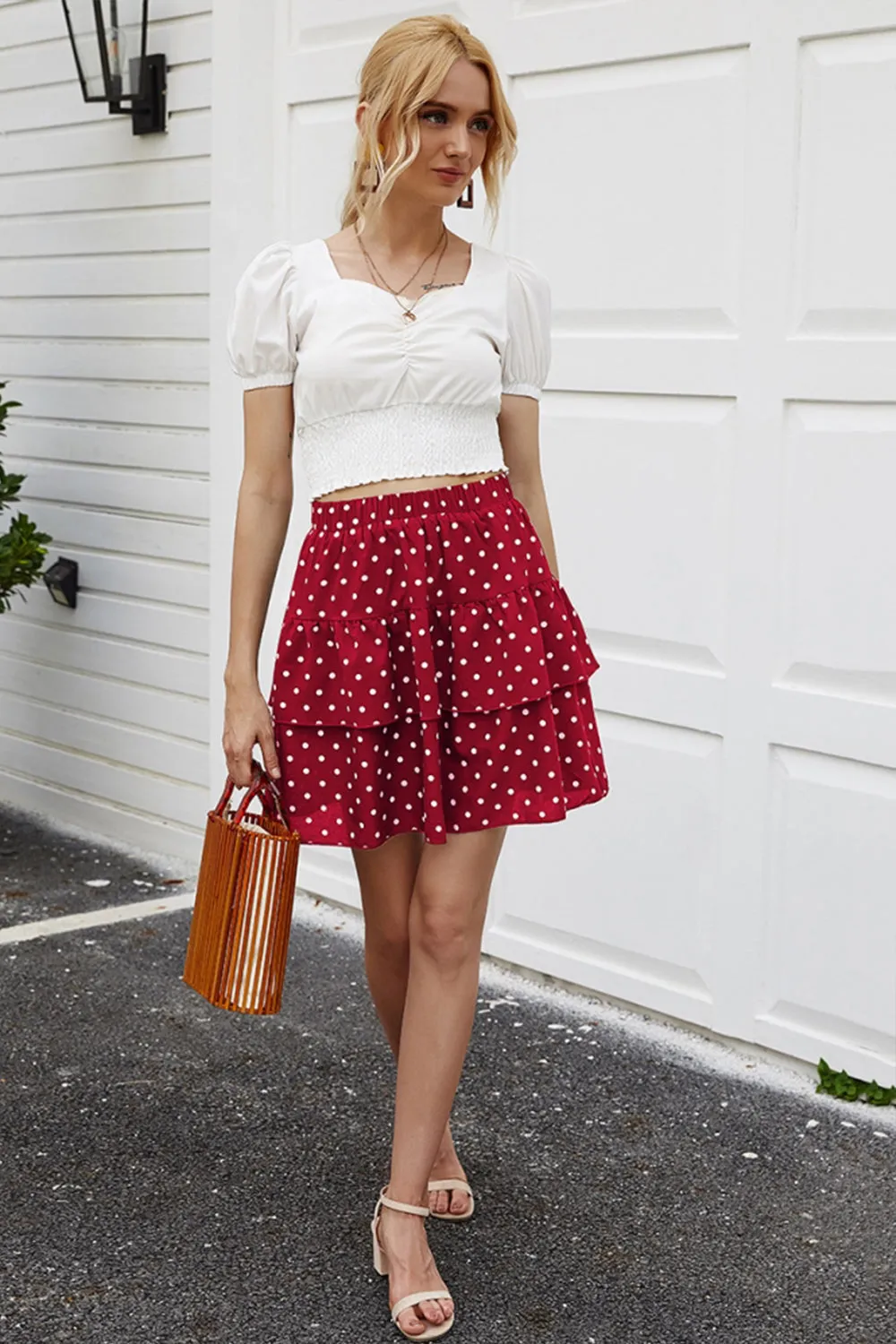 elveswallet Polka Dot A-line Ruffle Skirt