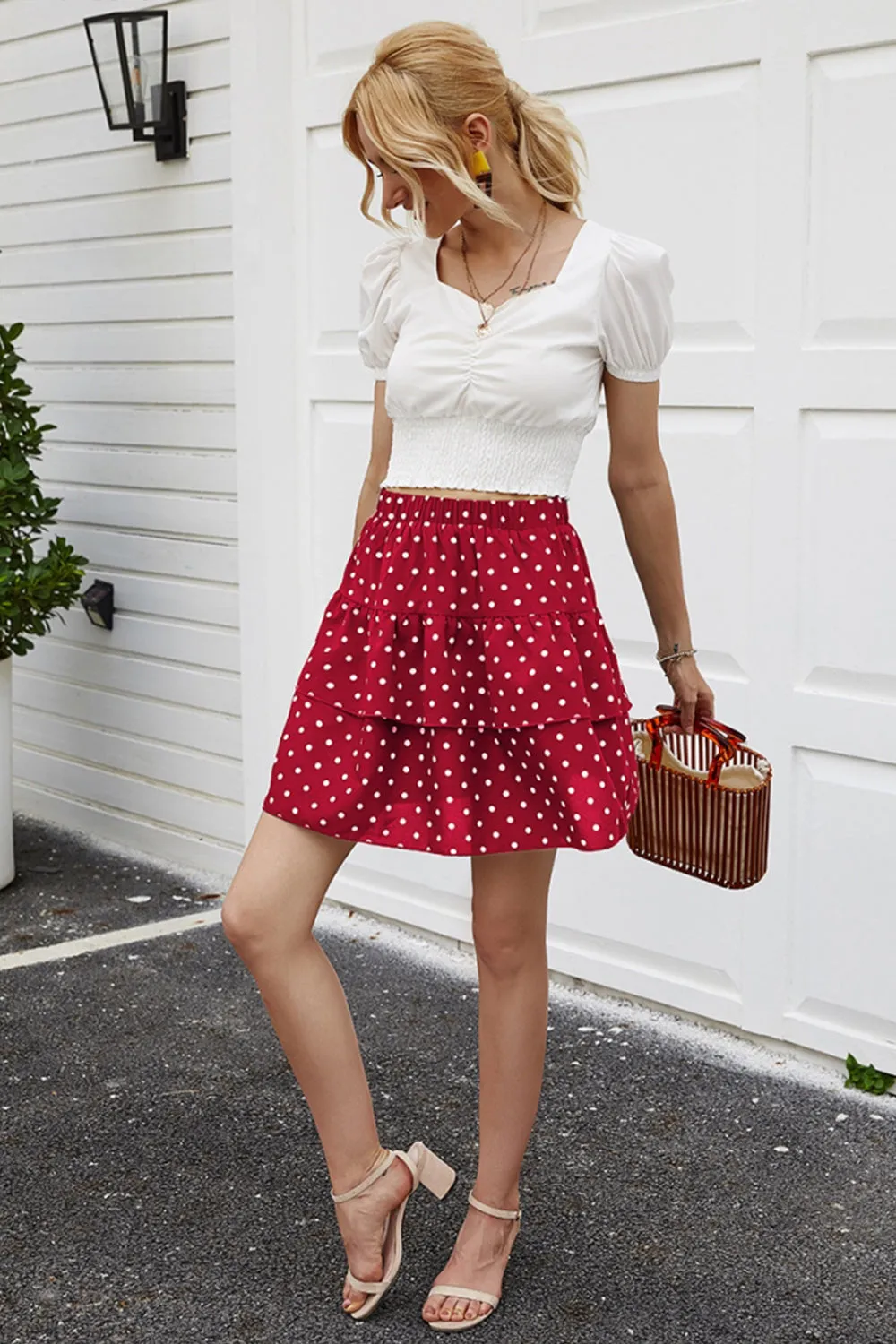 elveswallet Polka Dot A-line Ruffle Skirt