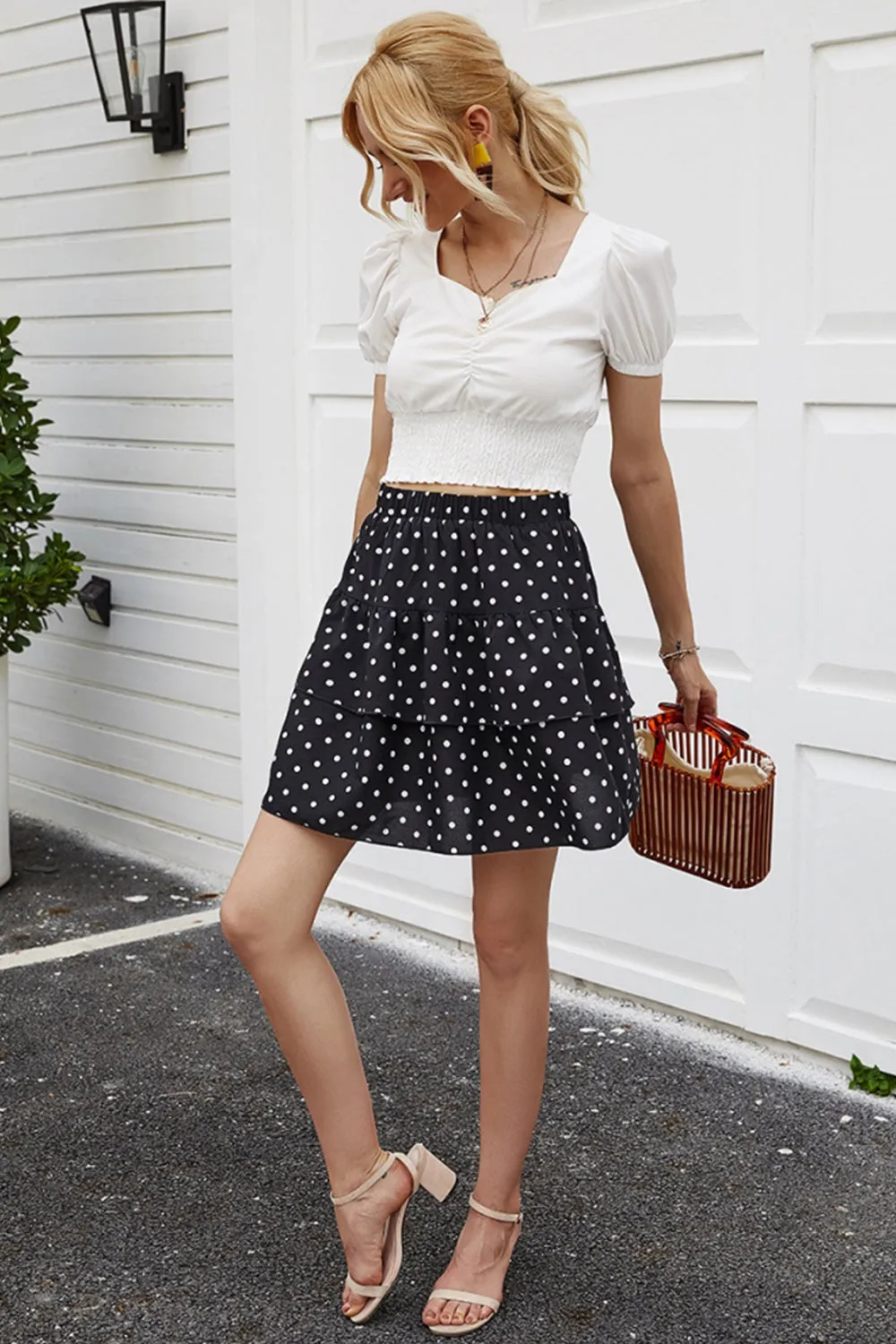 elveswallet Polka Dot A-line Ruffle Skirt