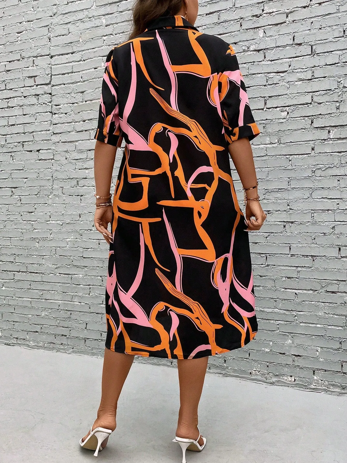 Essnce Plus Allover Print Button Front Shirt Dress