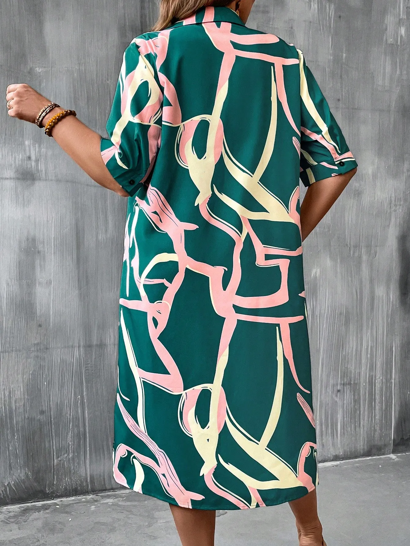 Essnce Plus Allover Print Button Front Shirt Dress