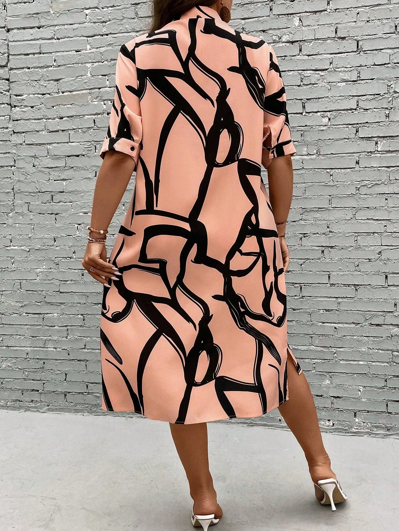 Essnce Plus Allover Print Button Front Shirt Dress
