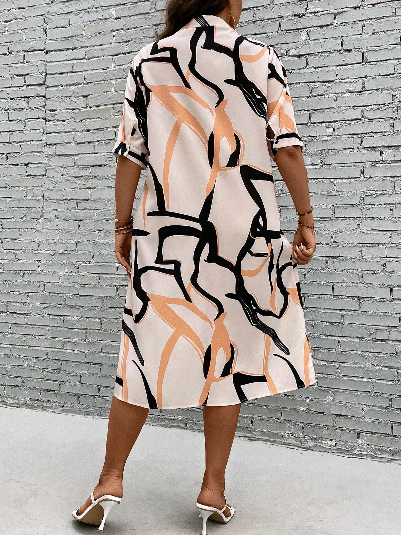 Essnce Plus Allover Print Button Front Shirt Dress