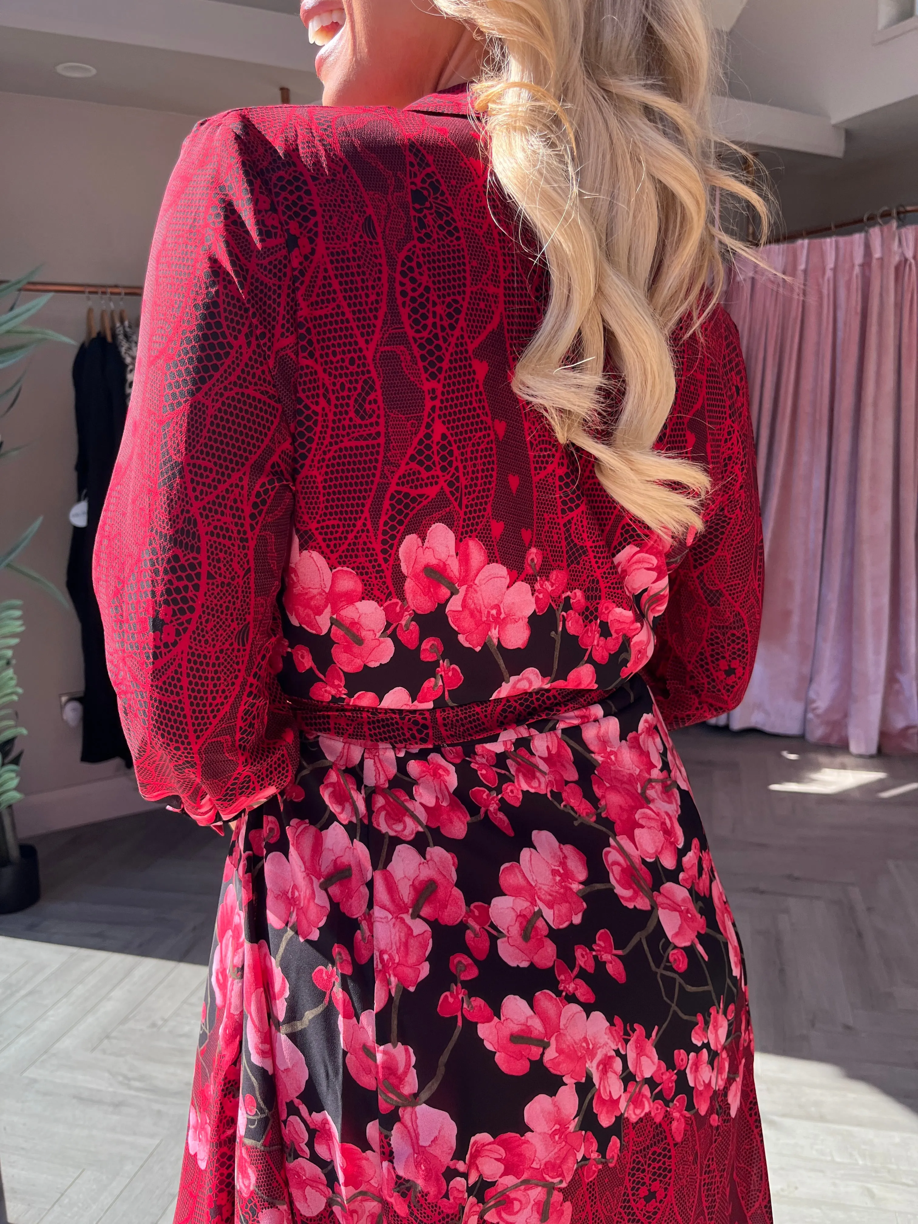 Everly Red Floral Shirt Dress