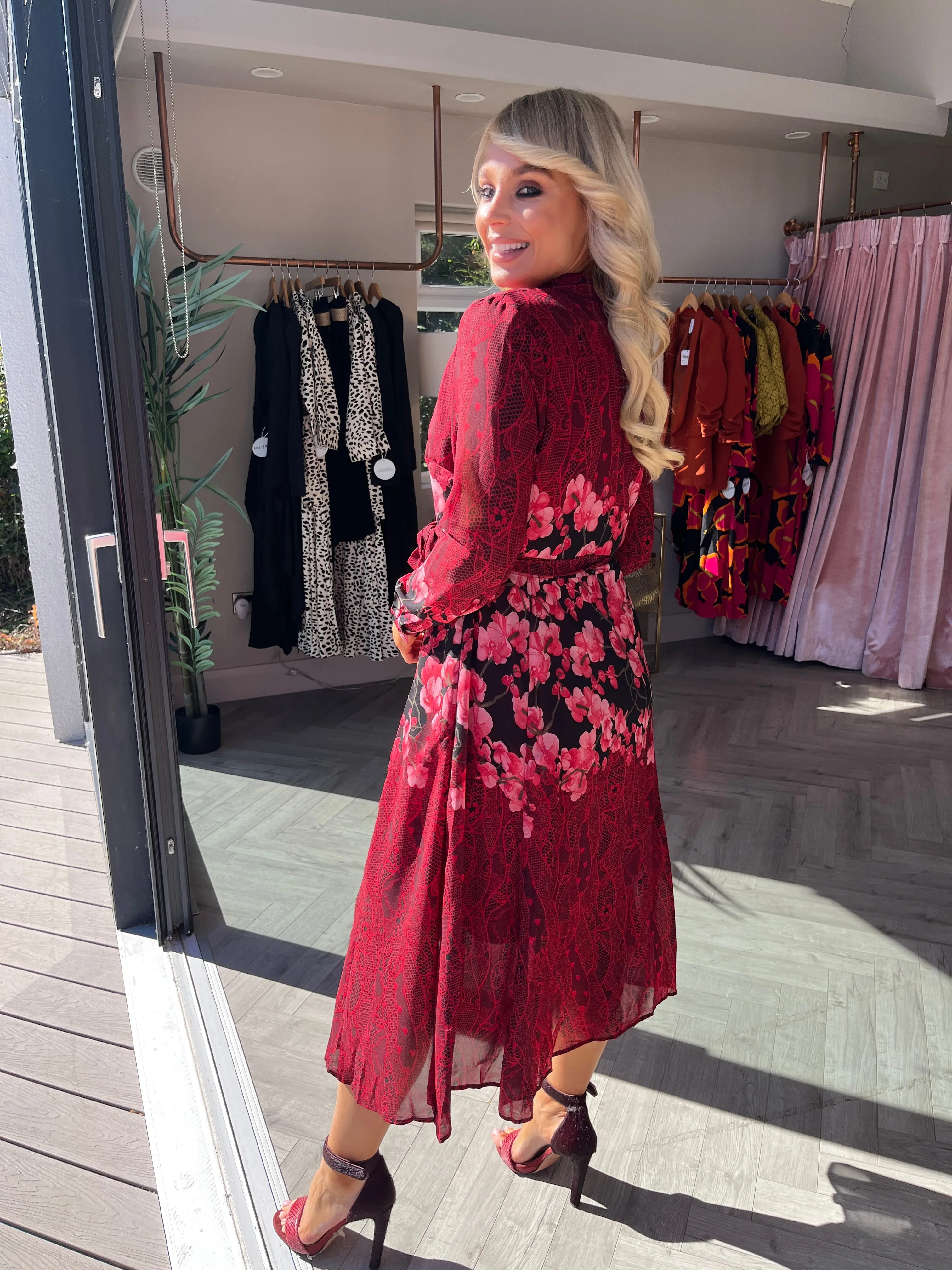 Everly Red Floral Shirt Dress