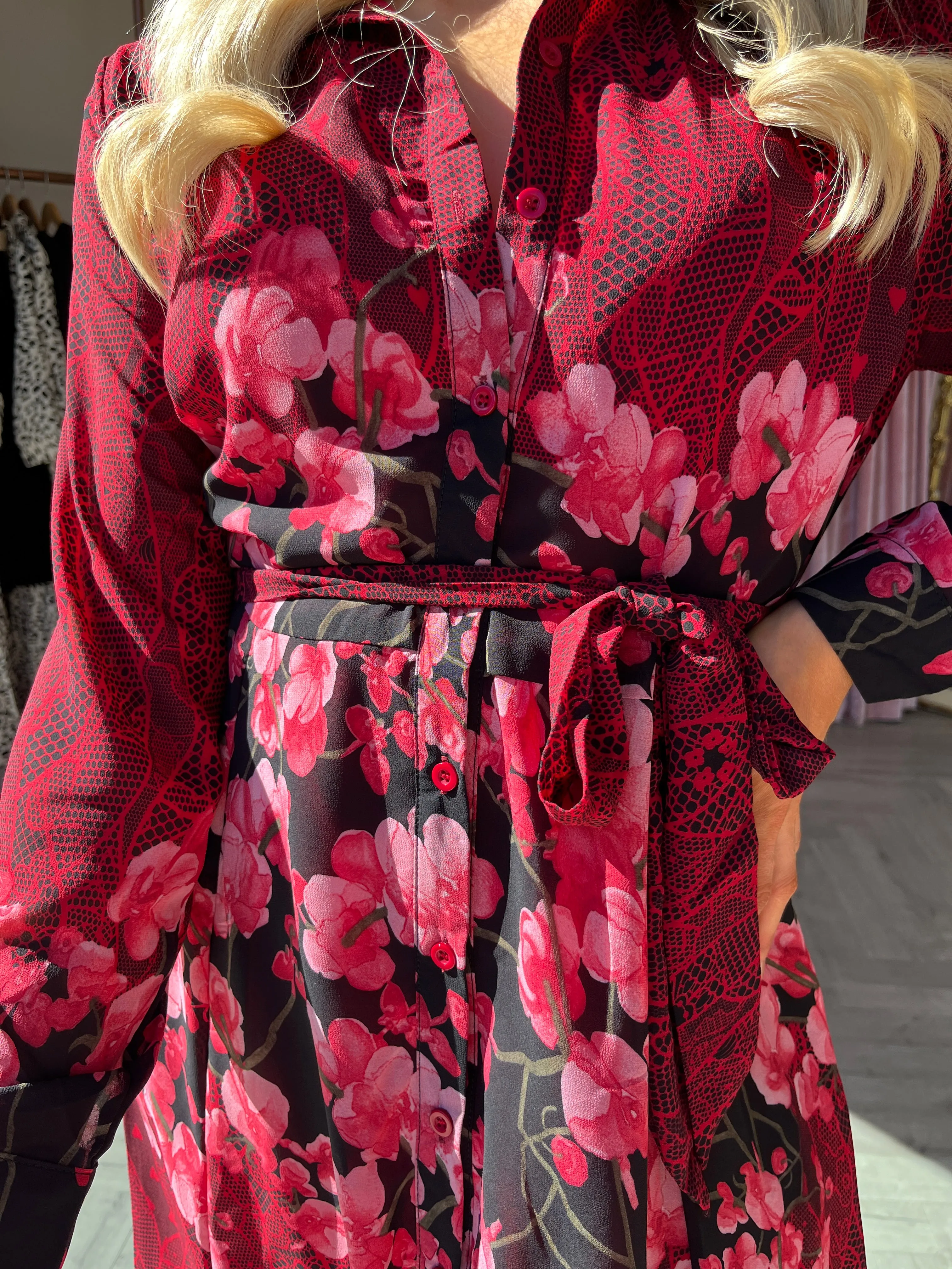 Everly Red Floral Shirt Dress