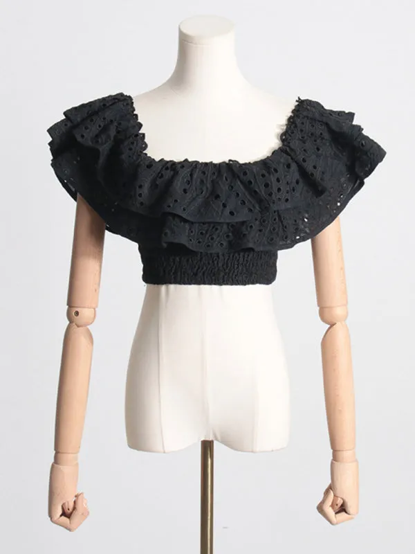 Eyelet Smocked 2-Piece Summer Cocktail - Off-Shoulder Top & Layered Mini Skirt