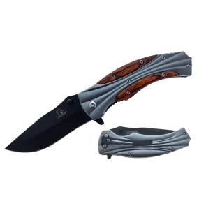 Falcon 8" Overall Metal and Wood Handle Spring Assisted Knife