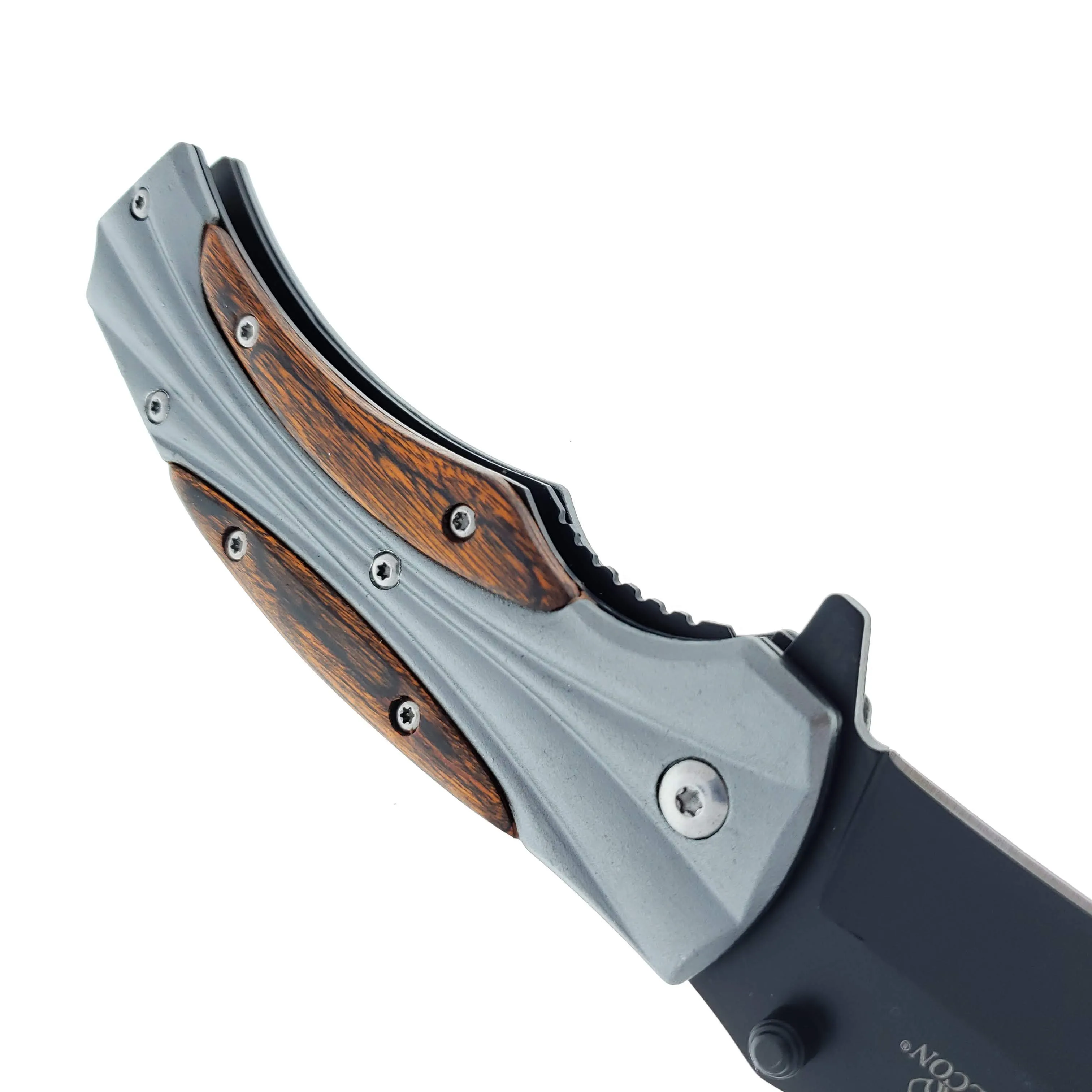 Falcon 8" Overall Metal and Wood Handle Spring Assisted Knife