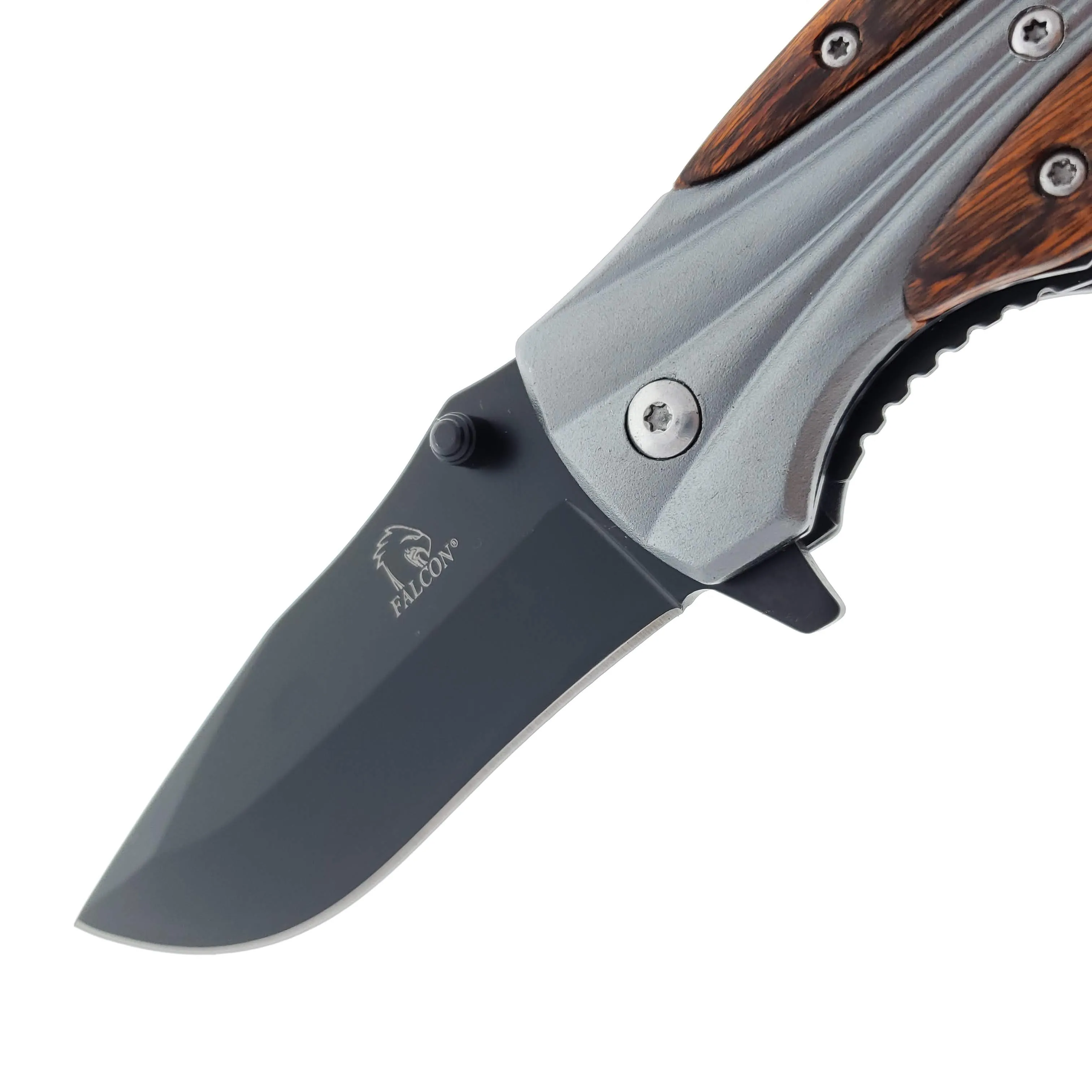 Falcon 8" Overall Metal and Wood Handle Spring Assisted Knife