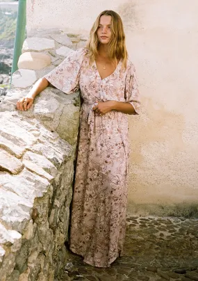 Floral Flutter Sleeve Asymmetrical Maxi Dress