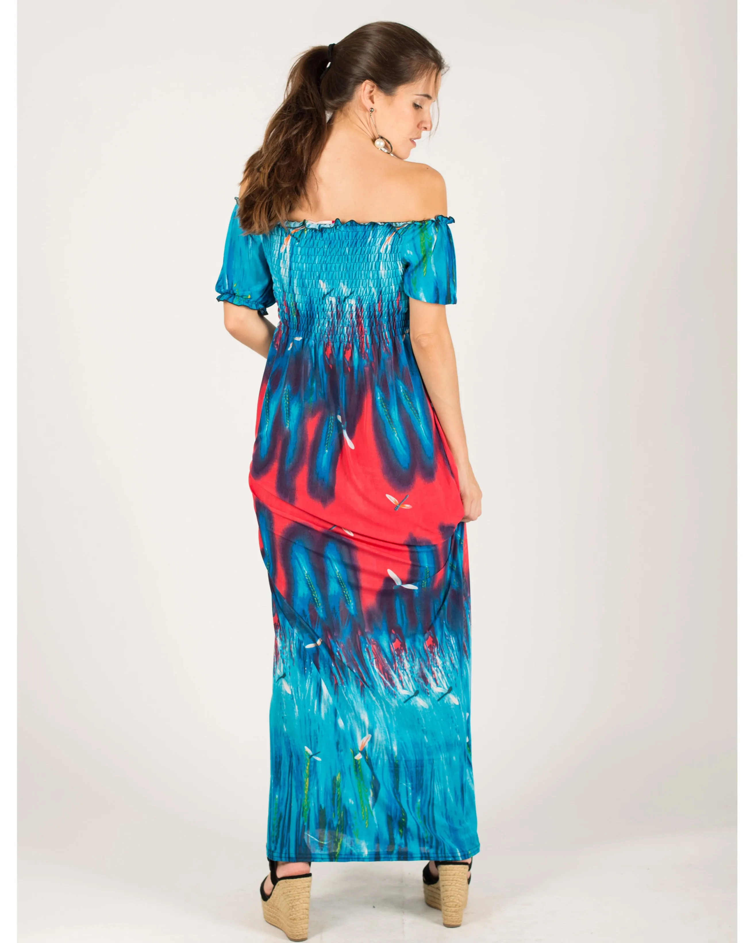 Floral print Off Shoulder maxi dress (Blue)