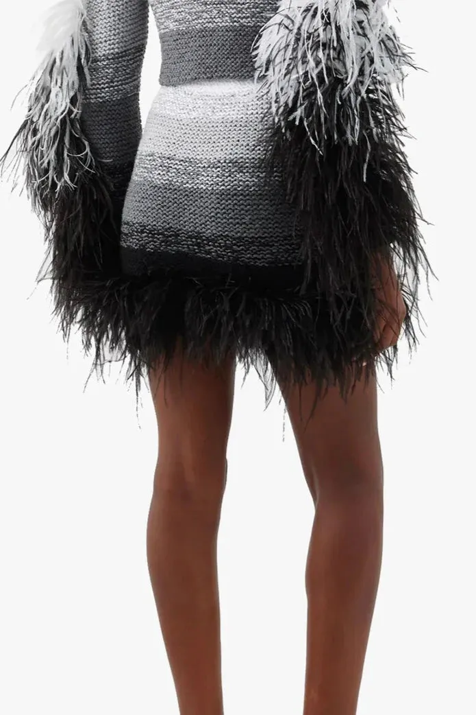 Germanier- Knit Feather Trim Skirt: Black Gradient