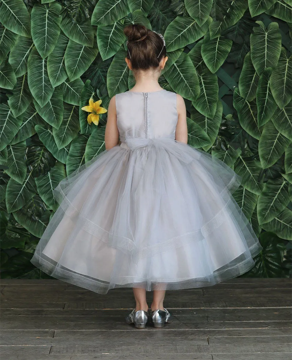 Girls Embroidered Tea Length Tulle Dress by Calla D792
