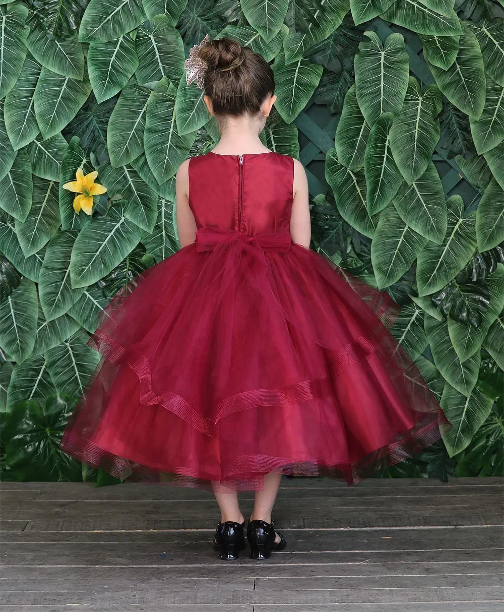 Girls Embroidered Tea Length Tulle Dress by Calla D792