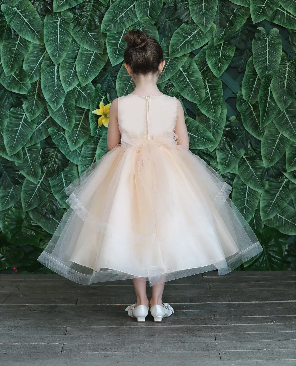 Girls Embroidered Tea Length Tulle Dress by Calla D792