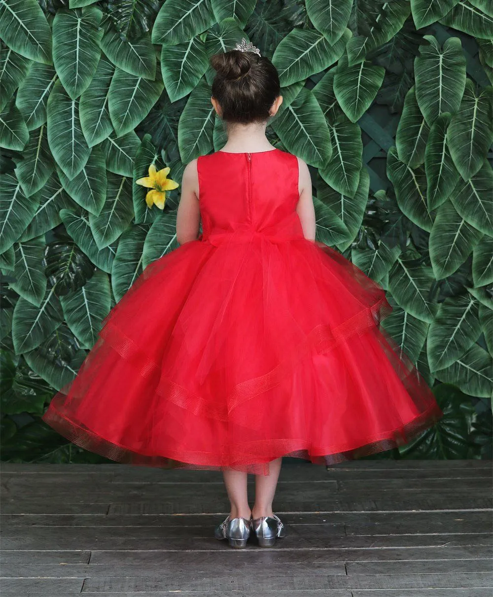 Girls Embroidered Tea Length Tulle Dress by Calla D792
