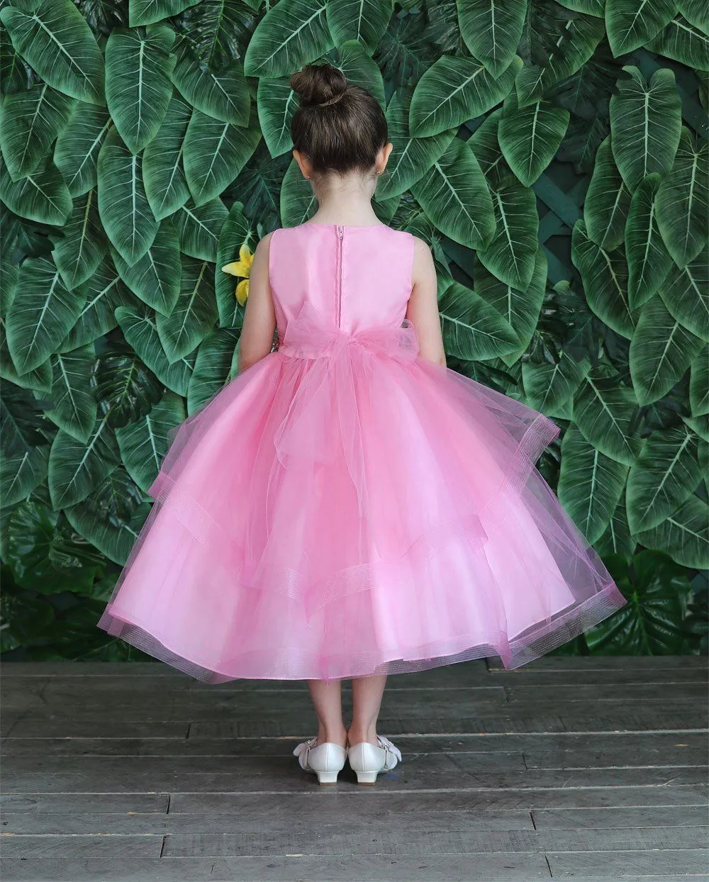 Girls Embroidered Tea Length Tulle Dress by Calla D792