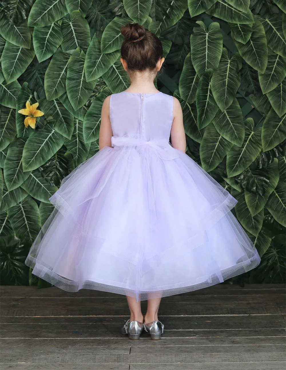 Girls Embroidered Tea Length Tulle Dress by Calla D792
