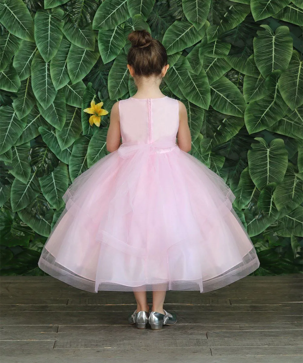 Girls Embroidered Tea Length Tulle Dress by Calla D792