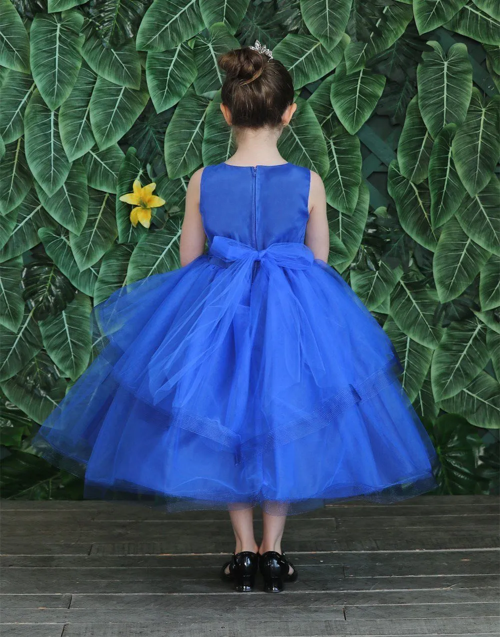 Girls Embroidered Tea Length Tulle Dress by Calla D792