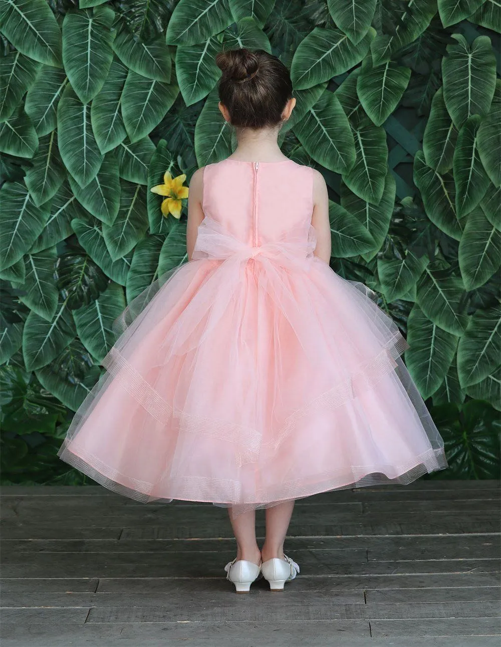 Girls Embroidered Tea Length Tulle Dress by Calla D792