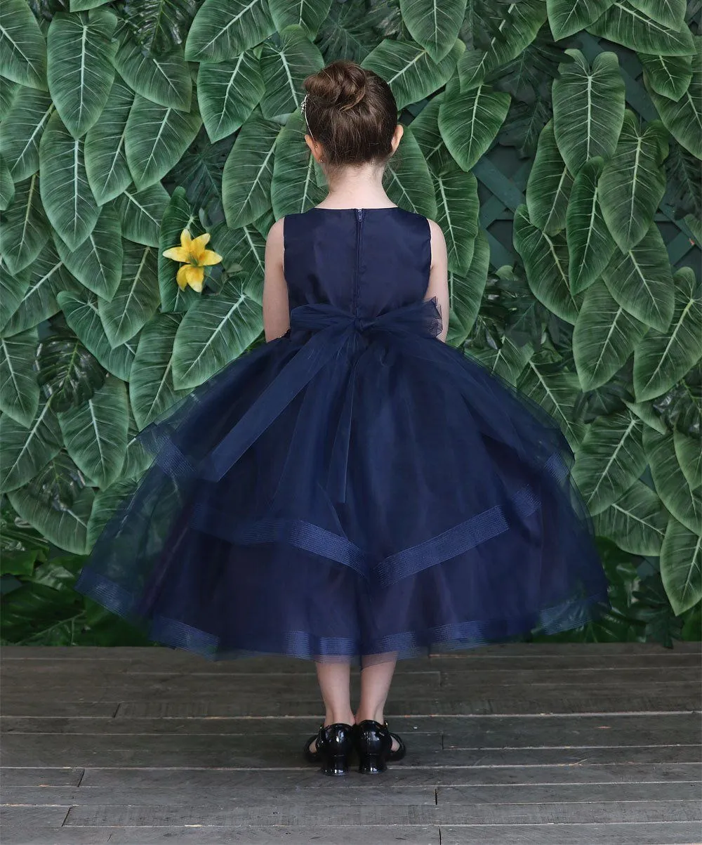 Girls Embroidered Tea Length Tulle Dress by Calla D792