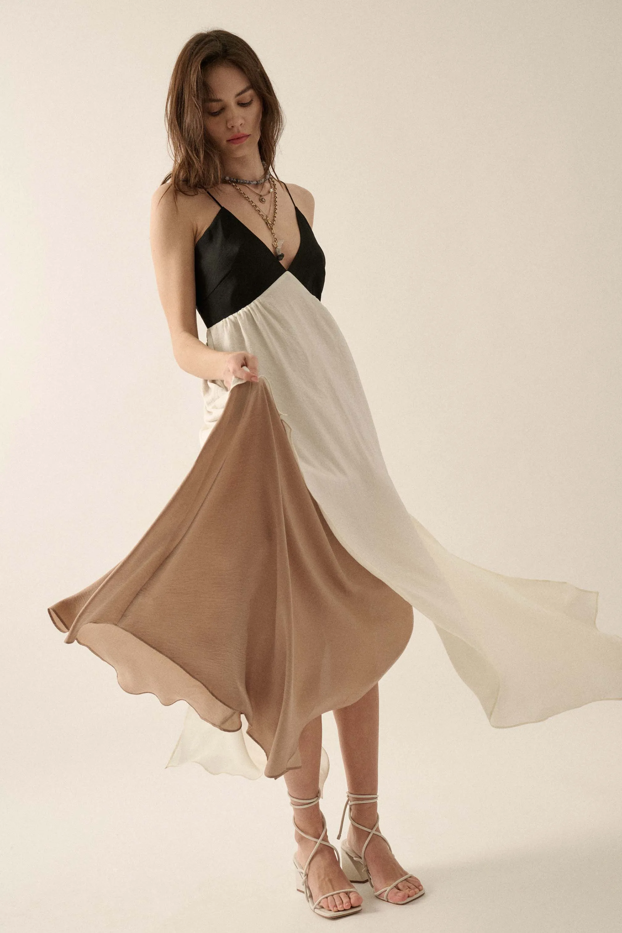 Glam Squad Colorblock Layered Satin Maxi Dress