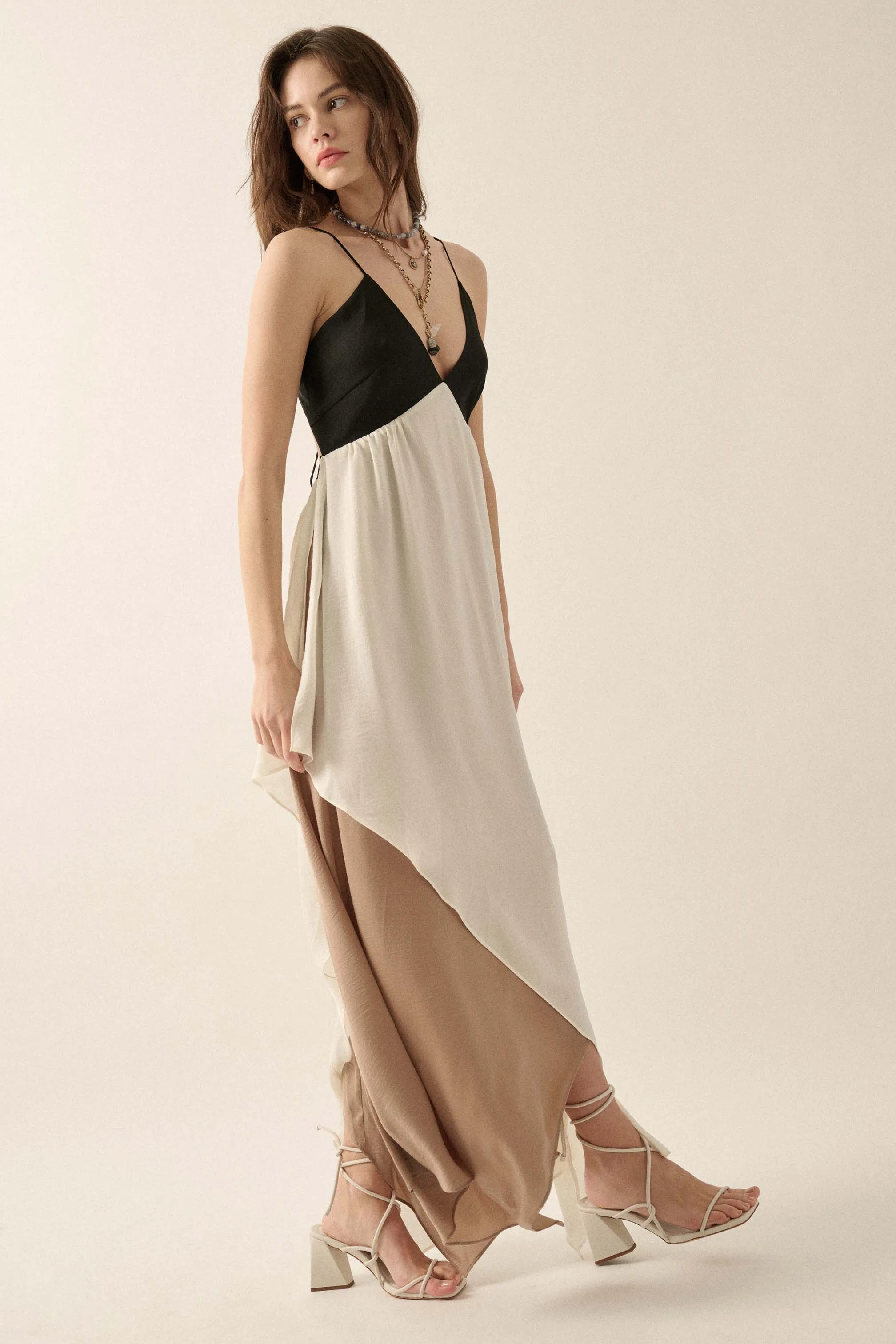 Glam Squad Colorblock Layered Satin Maxi Dress
