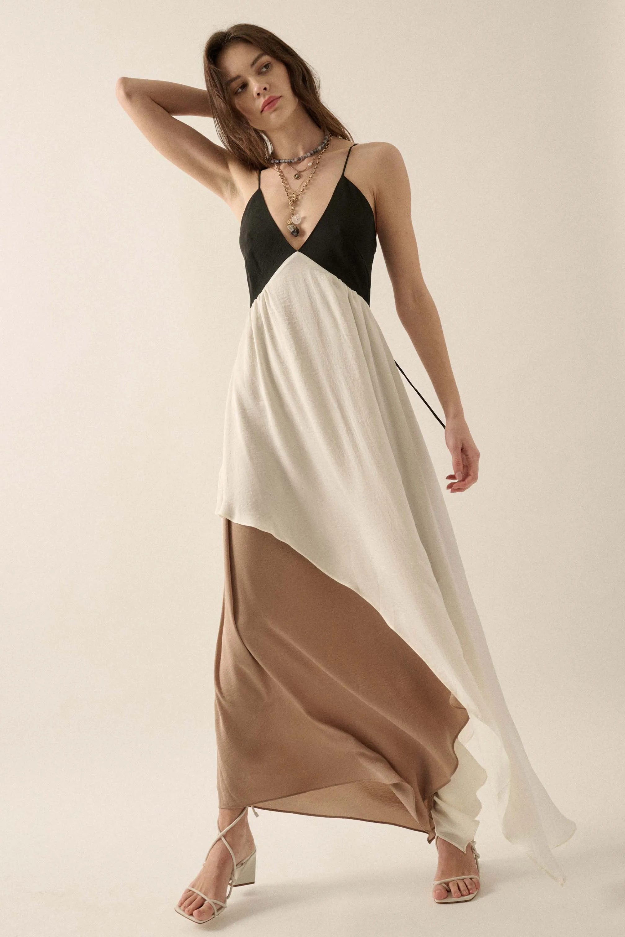 Glam Squad Colorblock Layered Satin Maxi Dress