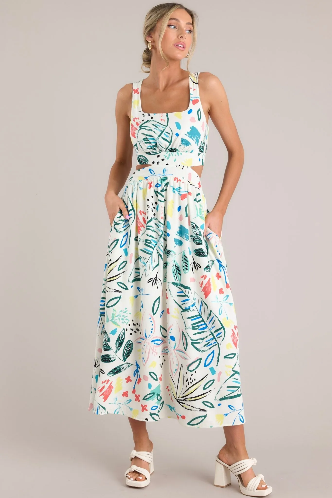 Glimpse of Summer White Tropical Print Maxi Dress