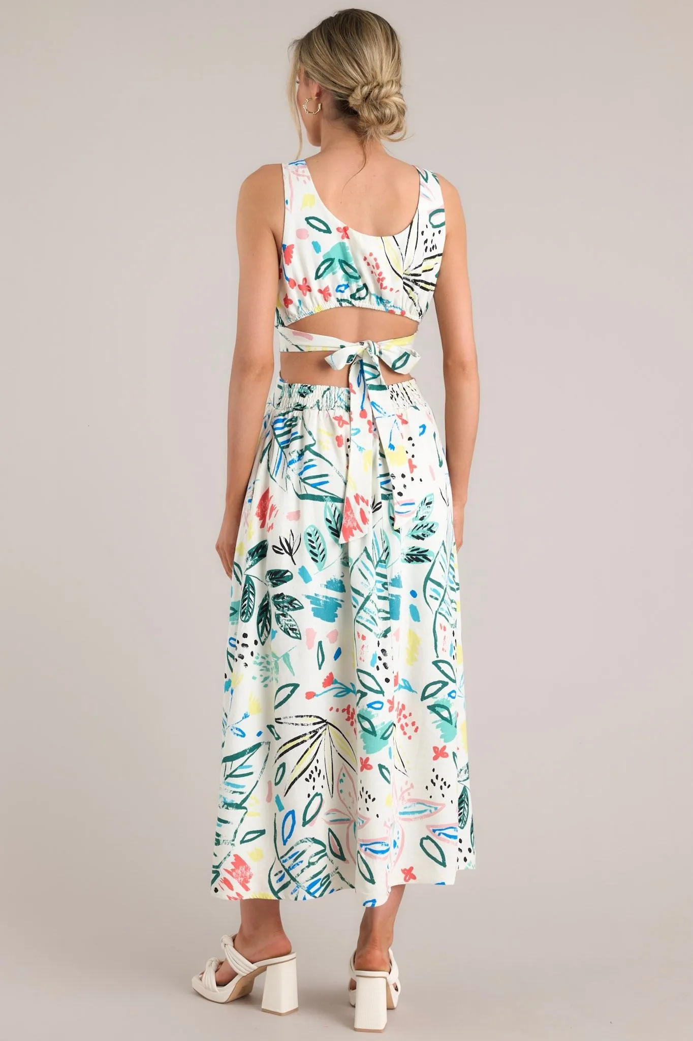 Glimpse of Summer White Tropical Print Maxi Dress